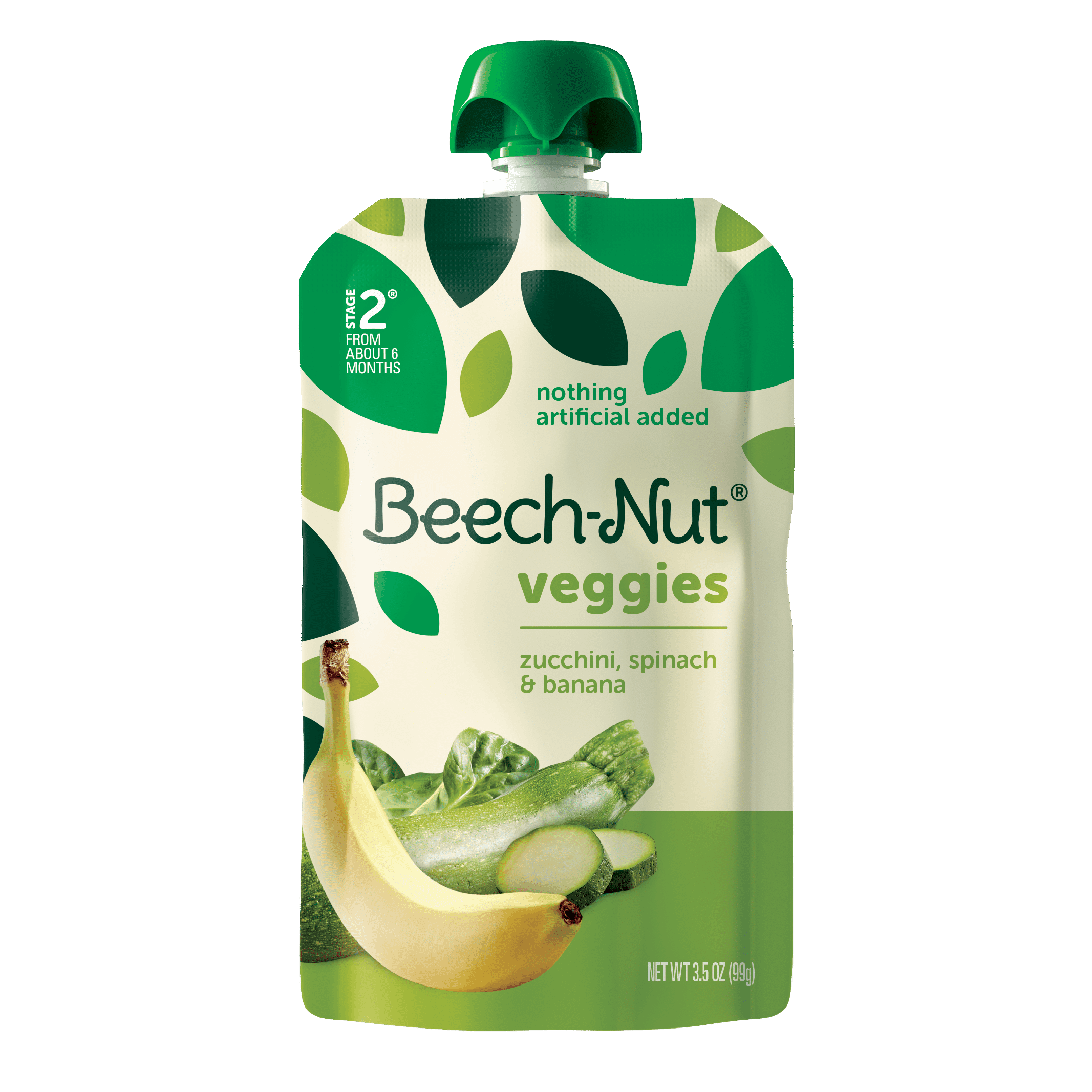 Beech-Nut Veggies Stage 2, Zucchini Spinach & Banana Baby Food, 3.5 oz Pouch