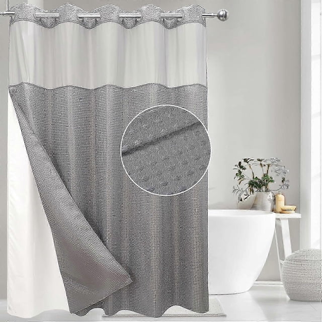 unique No Hook Shower Curtain Set Waffle Weave with Snap in Fabric Hotel Grade Bath