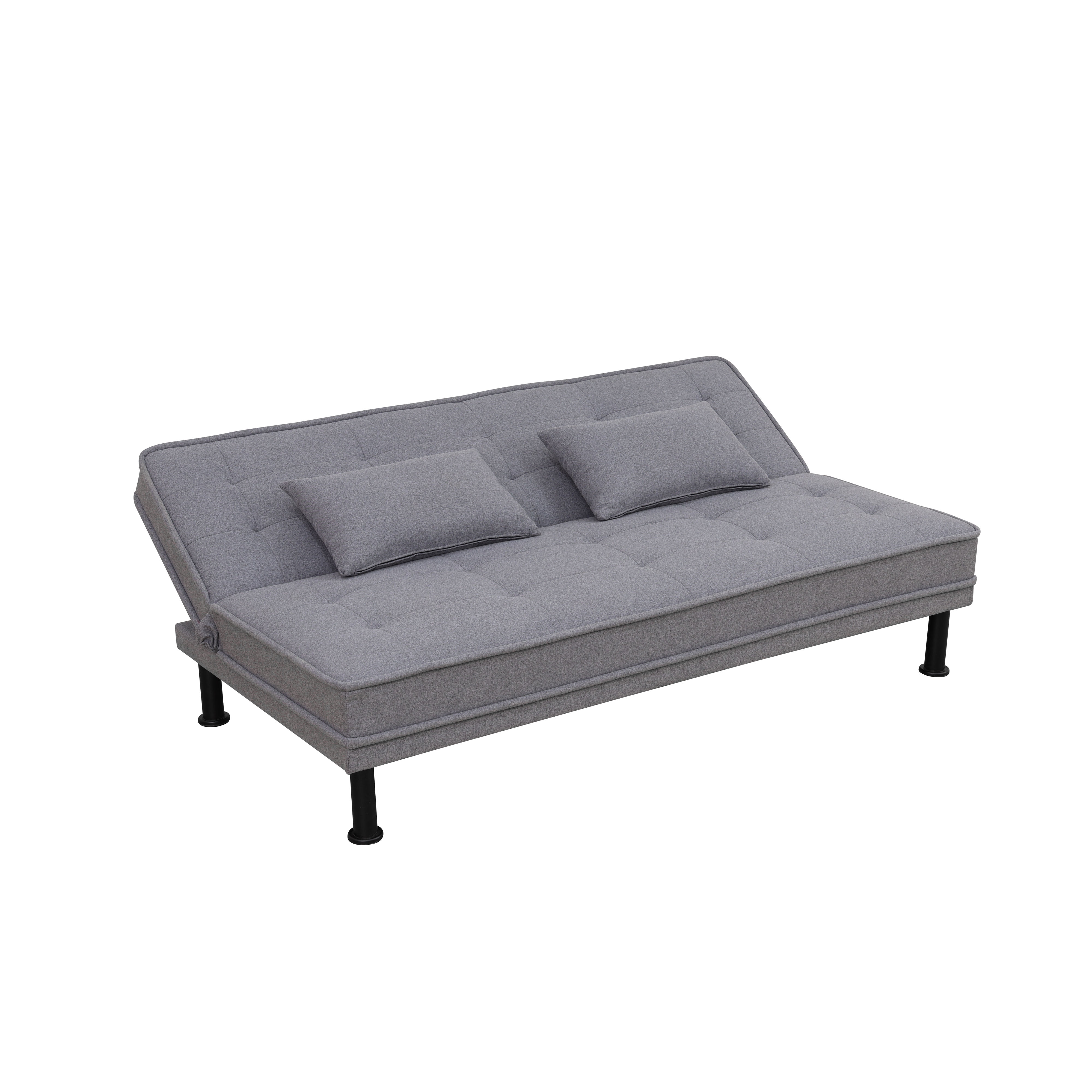 Futon Sofa Bed, Linen Comfy Futon Couch Bed with 2 Pillows, Convertible Sleeper Sofa for Living Room, Grey