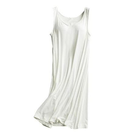 HYSYSB Nightgowns for Women balconette Bras for Women nighty for Women spaghetti Strap Nightgown women s Solid Color with Bra Pads Bra One Tank Top Dresses chemise for Women White XL