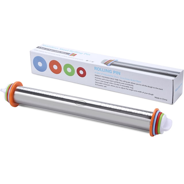 Rodillo de acero inoxidable ajustable de 17 pulgadas para ajustar la herramienta de amasado de masa de barra de harina de escala de espesor Vhermosa 2034007