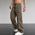 thumbnail image 2 of Men's Cargo Pants with Pockets Drawstring Long Trousers Relaxed Fit Stretch Work Pants, 2 of 5