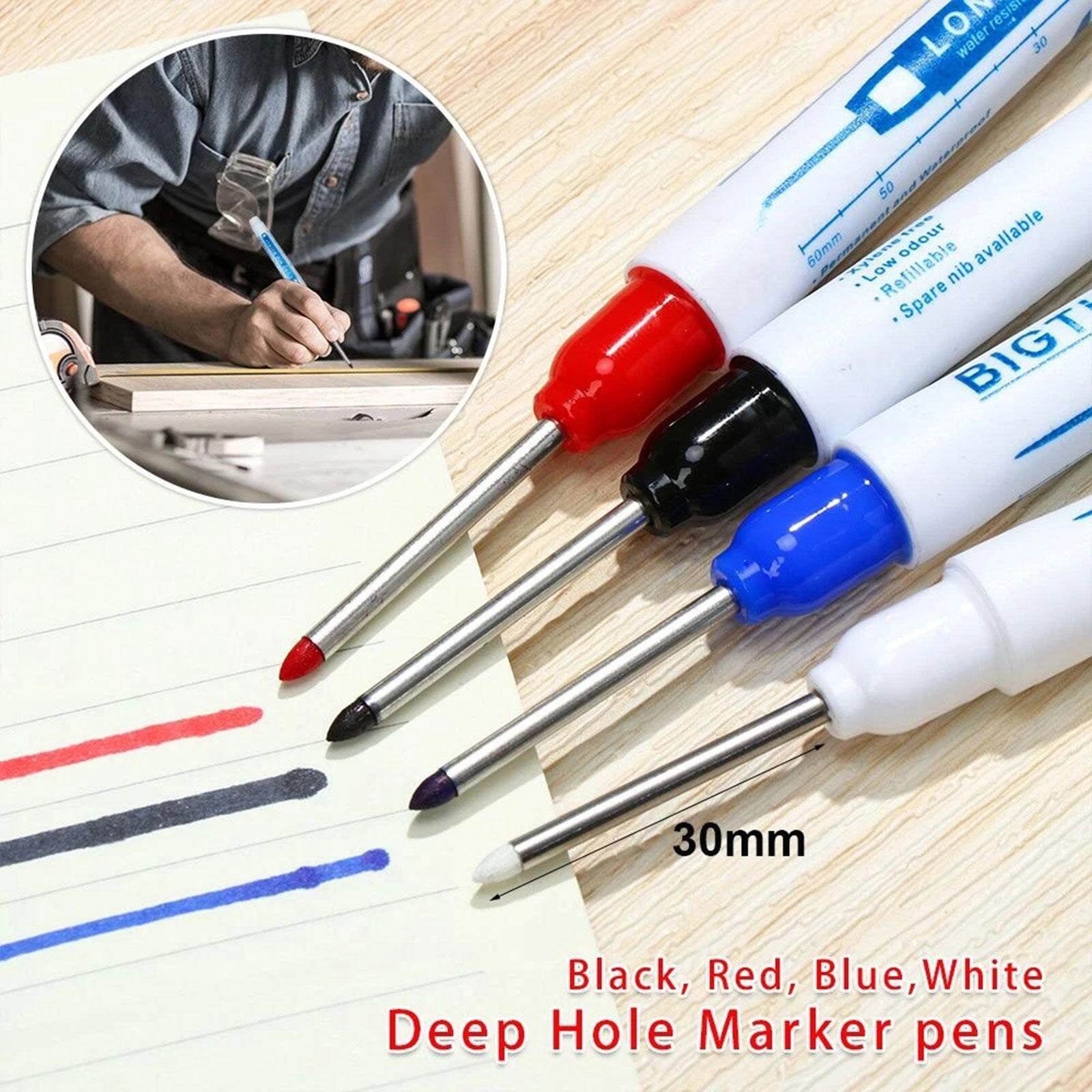 VONKY 4x Deep Hole Marker Pens Lightweight 30mm Long Tip Markers for Furnishing