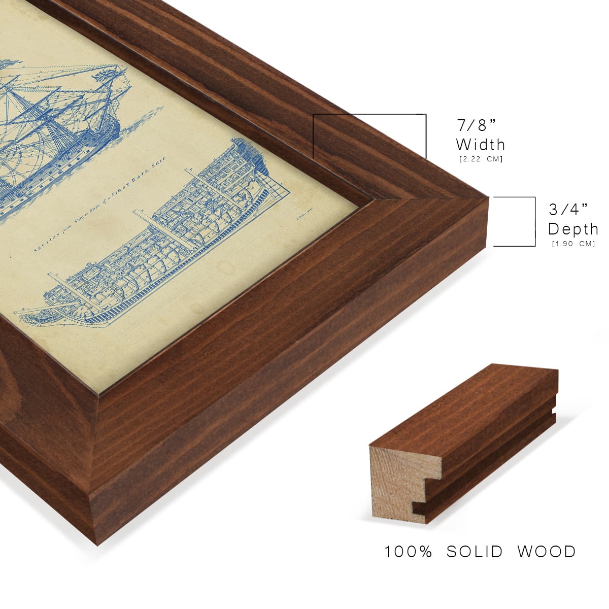 Vintage Ship Blueprint -Framed Print w/glass-Chestnut
