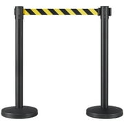 Alden Design Retractable Belt Stanchion Set Crowd Control Barriers Nylon Rope,Set of 2, Black/Yellow