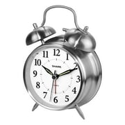 SHARP Twin Bell Quartz Analog Alarm Clock, Silver Brushed Metal, Loud Alarm, Battery Operated
