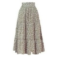thumbnail image 5 of vigerkar Women's High Elastic Waist Midi Skirt Casual Summer Trendy Tie Front Flowy Ruffle Floral Print A line Skirts Khaki, XL, 5 of 6