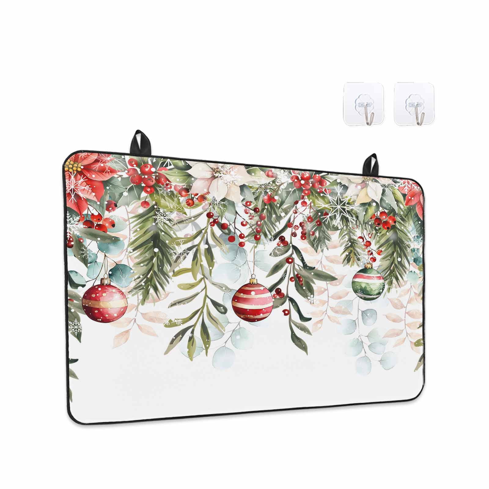 Christmas Snowflakes Stove Top Cover for Electric Stove, Heat-proof & Non Slip Glass Top Stove Cover Protector, Winter Poinsettia Xmas Balls Floral Leaf Kitchen Flat Cooktop Rubber Mat 24x21 Inches