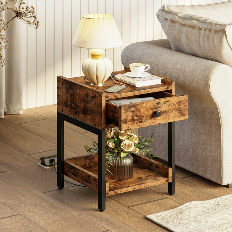 LIKIMIO Wood Nightstand with Outlet & USB, Easy Assembly