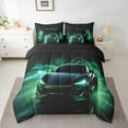 thumbnail image 2 of Manfei Colorful Racing Car 7-Piece Bedding Comforter Set,Speed Game King Bedding Sets,Green Black Vehicle Bed Sheets For Kids,Breathable Home Decor Reversible, 2 of 8
