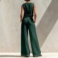 thumbnail image 4 of Szluipve 2 Piece Sets for Women Contrast Stitch 2 Piece Outfits Sleeveless Round Neck Crop Tank Top & High Waist Wide Leg Long Pants Elegant Casual Matching Set with Pockets Green 2XL, 4 of 9