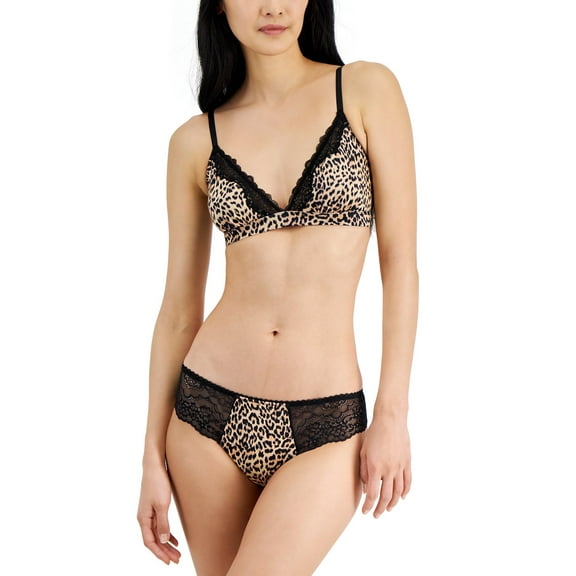 I.n.c. International Concepts Women's Satin Micro Thong Underwear, Cheetah, Size Large