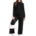 thumbnail image 3 of Two Piece Sets for Women Fall Outfits Long Sleeve Lounge Sets Side Slit Wide Leg Pants Black S, 3 of 7