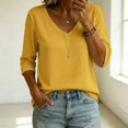 thumbnail image 4 of BODOAO Women's V Neck Sweater 3/4 Sleeve Lightweight Knit Pullover Loose Fit Soft Casual Fall Spring Fashion Top for Women Office Work Everyday Wear Clothing Yellow 3XL, 4 of 4