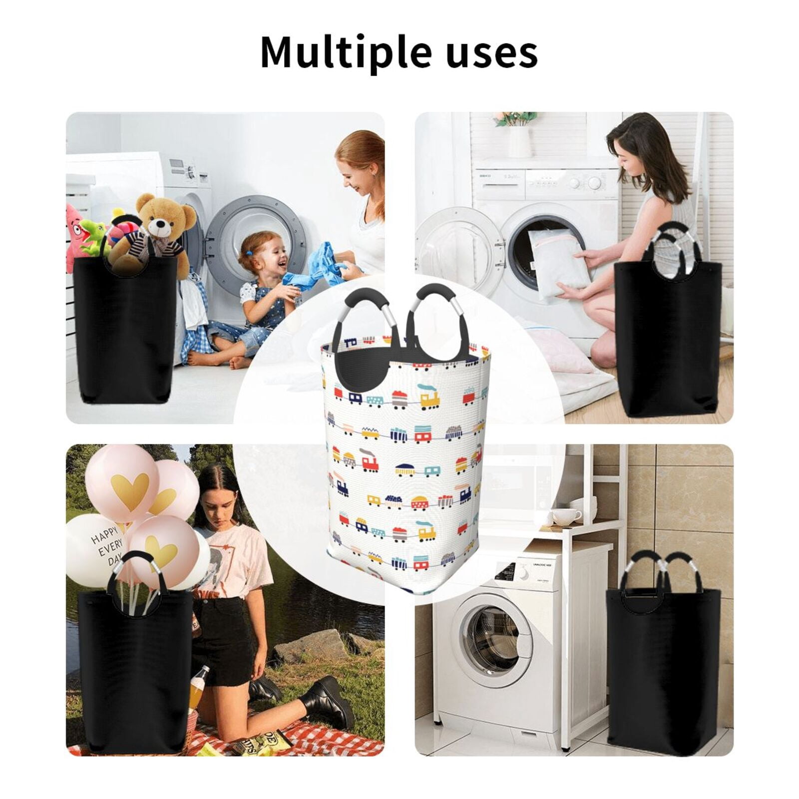 Picia Colorful Trains Laundry Basket With Handles Laundry Hamper Toys Storage Organizer Foldable Bucket Washing Bin Dirty Clothes Bag For Home Bathroom Bedroom Dorm