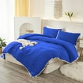 thumbnail image 3 of DNG Luxury 3 Piece Pom Pom Plain Pattern Comforter Set, 800 Thread Count, 100% Egyptian Cotton, White Vintage Pom-Pom Fringe Super Soft (King/California King Size Royal Blue Color), 3 of 9