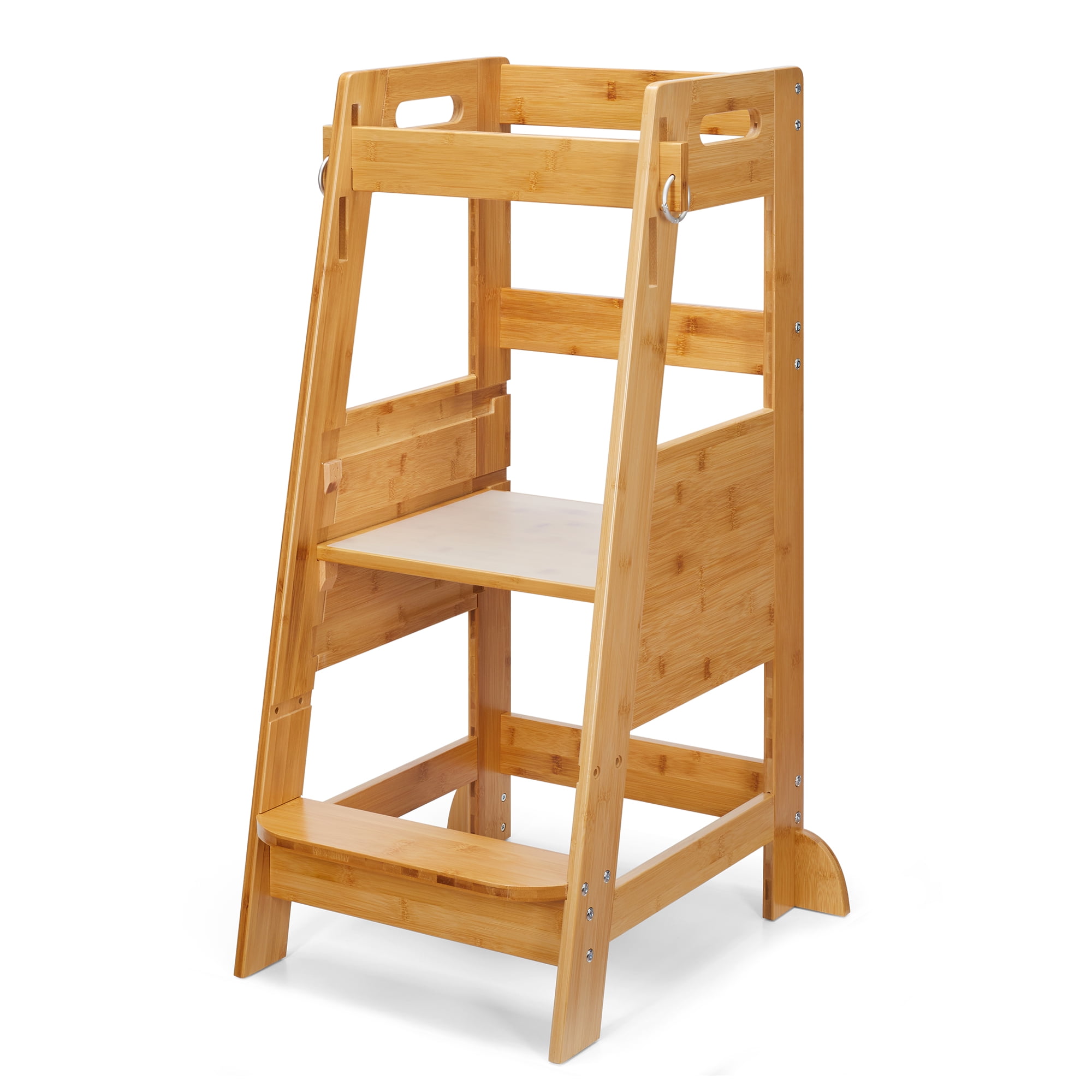 TOETOL Bamboo Kids' Step Stool 2 Steps Adjustable Kitchen Toddler Tower