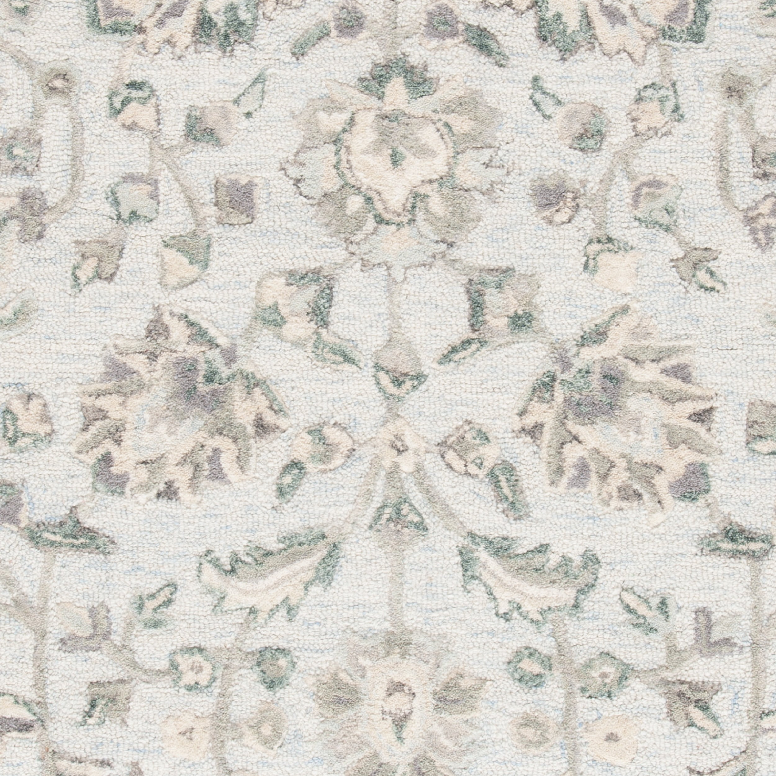 SAFAVIEH Glamour Pierce Floral Bordered Wool Area Rug, Light Blue/Ivory, 5' x 8'