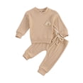 thumbnail image 1 of Kids Baby Solid Color Clothes Set, Baby Rainbow Embroidery Long Sleeve O-neck Tops + Drawstring Waist Long Pants, 1 of 7