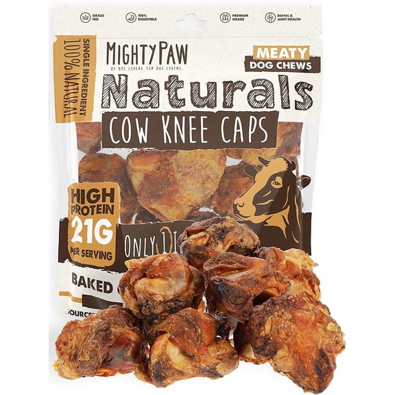 Mighty Paw Cow Knee Caps & Knuckle Bones Long-Lasting Chews for Dogs, 8 Pack