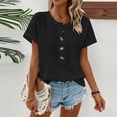 thumbnail image 6 of Womens Plus Size Tops Crew Neck Button Down Tshirts Short Sleeve Solid Color Dressy Casual Tunic Blouses Fashion Summer Outfits Black 2XL, 6 of 6