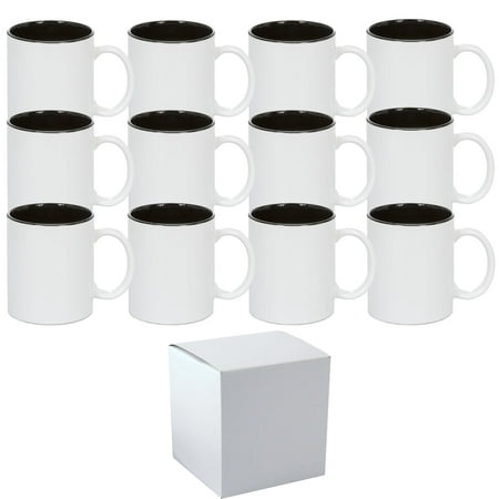 

Mugsie 12 PACK 11 oz. Ceramic Mug - Two-Tone Sublimation Blank Mugs - BLACK Inner and WHITE Handle - Individually Packed in a