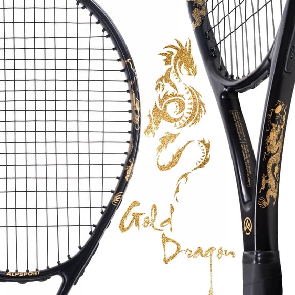 Golden Dragon Pattern Tennis Racket for Adults 27 inch,  Pre-Strung Racquet with 1 Tennis Bag and 2 Tennis Balls, Outdoor Recreational Sport for Beginner Playing