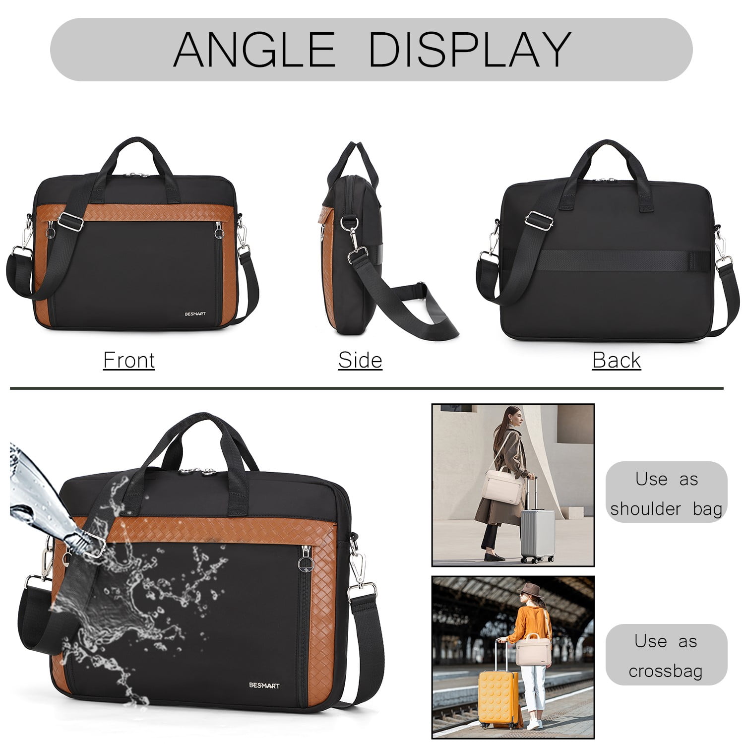 BE SMART 15.6 Inch Laptop Case for Women, Computer Bag Carrying Briefcase with Shoulder Strap