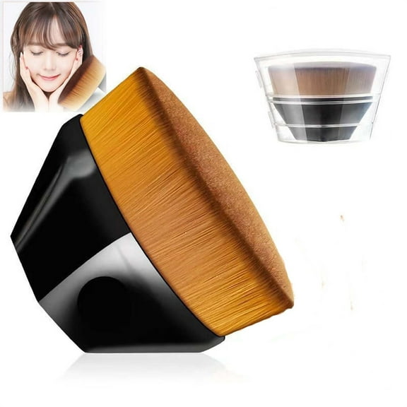 Makeup Brushes,Flat Top Foundation Makeup Brush for Liquid Powder and Cream,Body Brush with Portable Case,Face Makeup Brush for Girls,Black