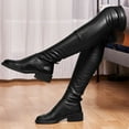 thumbnail image 2 of Unique Bargains Bottes Cuissardes à Talons Blocs à Bout Rond pour Femmes, 2 of 6