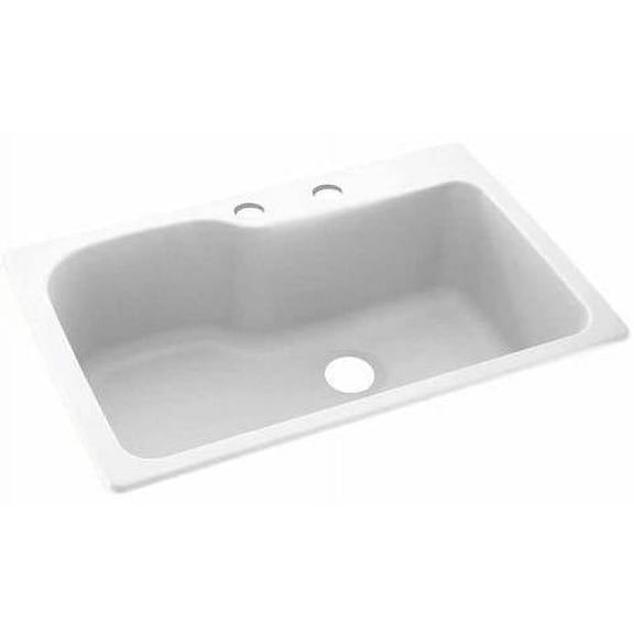 Swan Solid Surface Single Bowl Kitchen Sink (33" x 22") with 2 Faucet Holes