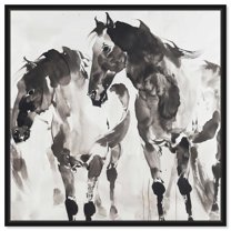 Horses In Inkwash Masculine Abstract Man Cave Canvas Wall Art by Notoriart, Black Floater Frame, 40"x40"