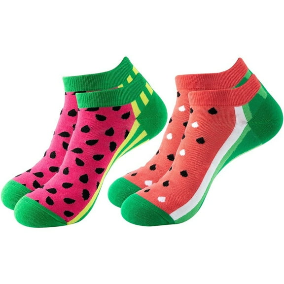 2 Pair Watermelon Print Ankle Socks, Unisex Breathable Non-Slip Casual Socks