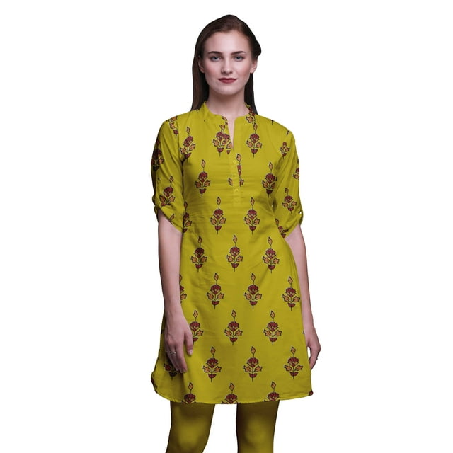 Bimba Kurtis Indiennes Courtes pour Femmes Tunique Imprimée Chemise à Manches Roulées