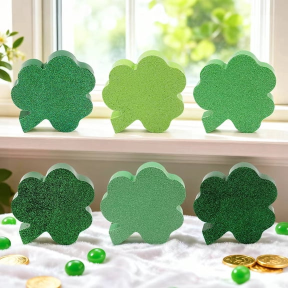 St. Patrick's Day Shamrock Wooden Tiered Tray Decor St. Patrick's Day Signs for Home Table Shelf Decor 6pcs