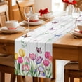 thumbnail image 5 of Tulips Spring Floral Table Runner - 120 Inch Long Pastoral Flowers Butterfly Wooden Cotton and Linen Blended Dress Scarves Farmhouse Table Runner for Kitchen Dining, Coffee Table, 13" x 120", 5 of 8
