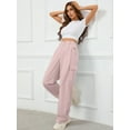 thumbnail image 2 of Chiclily Women Wide Leg Lounge Pants Sakura Pink M Work Business Casual Loose High Waisted Dress Palazzo Flowy Trousers with Pockets, 2 of 7