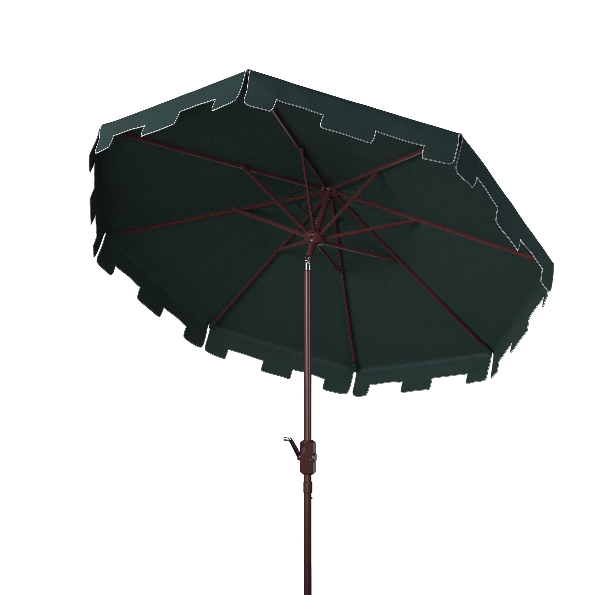 SAFAVIEH Zimmerman 11' Market Crank Round Patio Umbrella, Dark Green