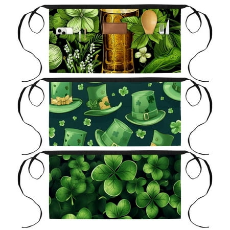 

St. Patrick s Day 3-Pocket Printed Apron for Servers and Cleaning Staff