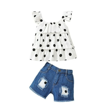 

ZIZOCWA Girls 2 Piece Outfit Kids Toddler Baby Girls Spring Summer Polka Dot Cotton Sleeveless Tops Shorts Outfits Clothes Girl Bundle New Born Wrapping Blanket Kids Pant And Shirt Posh Blanket Chec