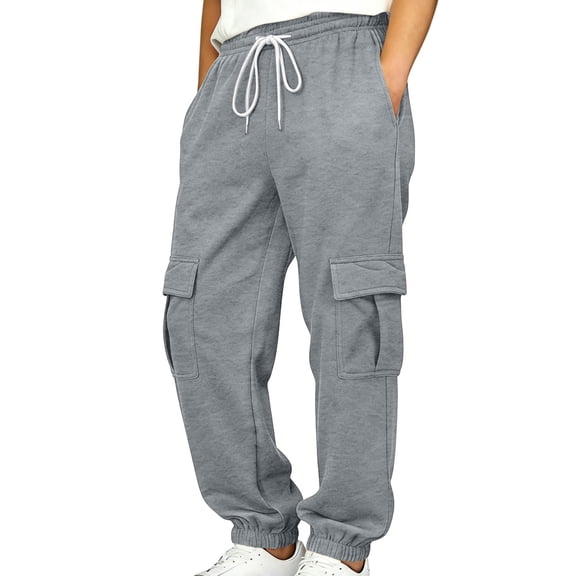 Cethrio Boys Cargo Sweatpants Size 10-12, Elastic Bottom Elastic Waist Casual Drawstring Athletic Joggers with Pockets Gray