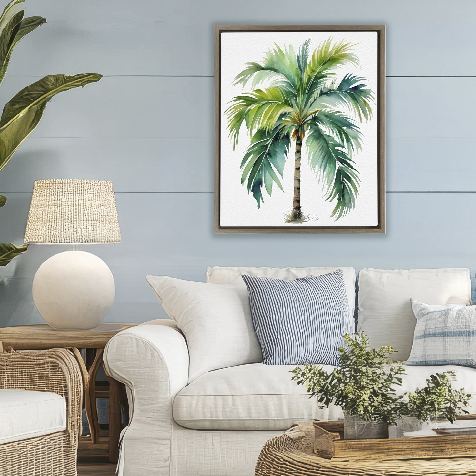 Stupell Industries Lagoon Majesty Palm Brown Framed Floater Canvas Wall Art, design by Shelly Craig