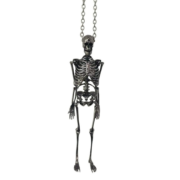 Happydeer Halloween Skeleton Necklace Movable Joints Gothic Vintage Metal Skeleton Hanging Decoration Chain Pendant Men Women Couple Necklace (S)