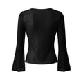 thumbnail image 4 of Olyvenn Womens Ruffle 3/4 Sleeve Tops Lightweight Sparkly Elegant Dressy Blouses Sexy Double Layers Cute Mesh Tunic Shirts Black L, 4 of 8