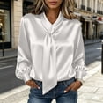 thumbnail image 2 of CHGBMOK Women's Plus Size Satin Blouse Long Sleeve Bow Tie Neck Work Shirts Loose Fit Casual Tops, 2 of 9