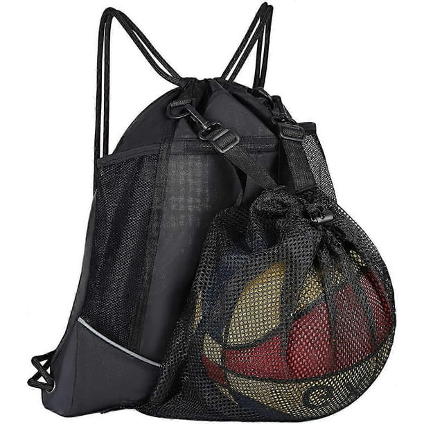 Boys Drawstring Basketball Backpack, Foldable Football Backpack Gym Bag, Large Capacity Football Backpack, Ball Net with Storage