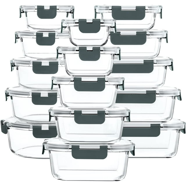 30 Pieces Glass Food Storage Containers with Snap Locking Lids,Glass Meal Prep Containers Set - Airtight Lunch Containers, Microwave, Oven, Freezer and Dishwasher