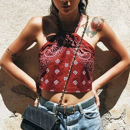Boho Crop - Women Halter Crop Top Cotton Boho Off Shoulder Vest Tank Top Blouse Casual Summer Holiday Beach Crop Top Wine red S