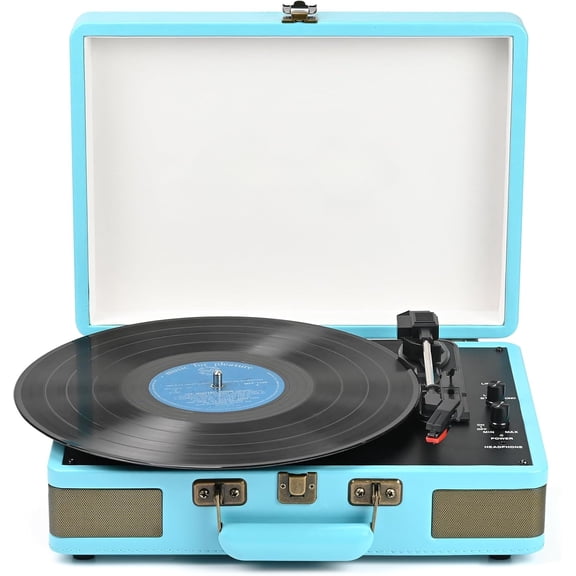 Vintage Style Bluetooth Vinyl Record Player 3-Speed Portable Suitcase Turntable with Built-in Speakers and Enhanced Audio for Convenient Listening