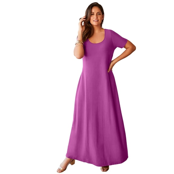 Jessica London Women's Plus Size T-Shirt Casual Short Sleeve Maxi Dress
